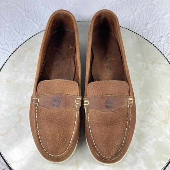 Timberland Penny Loafers Womens 10 Brown Leather Classic Nautical Slip On Shoes - Picture 4 of 12